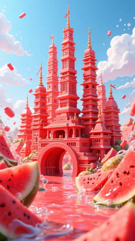 3d西瓜材质建筑_AI图片下载_euler采样_864X1536像素-白云,蓝天,建筑-作品编号:2025060217027009-志设-zs9.com