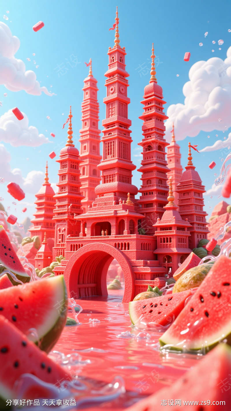 3d西瓜材质建筑