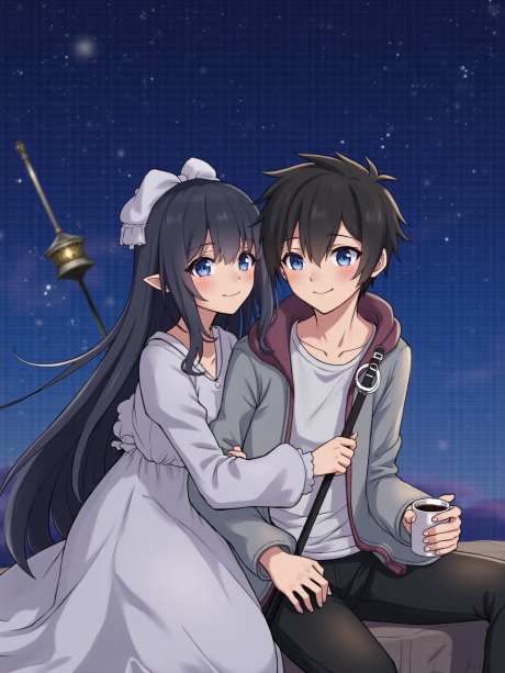 女孩抱着男孩_AI图片下载_euler采样_960X1280像素-夹克,连衣裙,星空-作品编号:2025060310001968-志ˉ设˱网