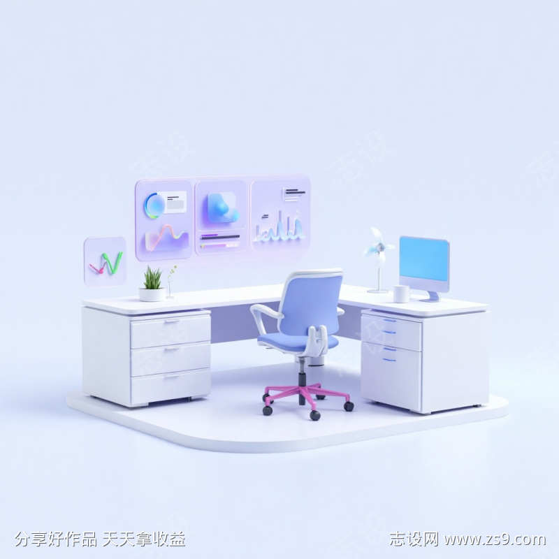 现代办公空间的3D风格插图