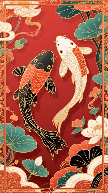 锦鲤插画素材_AI图片下载_euler采样_864X1536像素-中式,插画,素材-作品编号:2025060315393619-志设-zs9.com