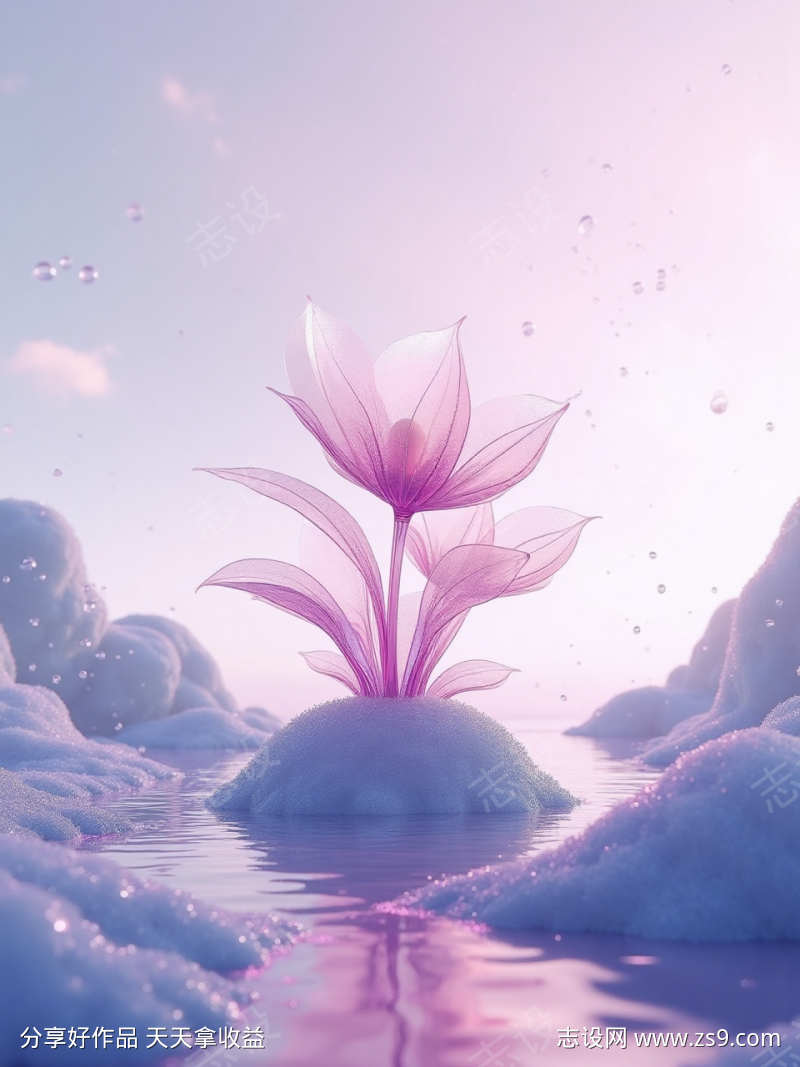 半透明的玻璃花叶子