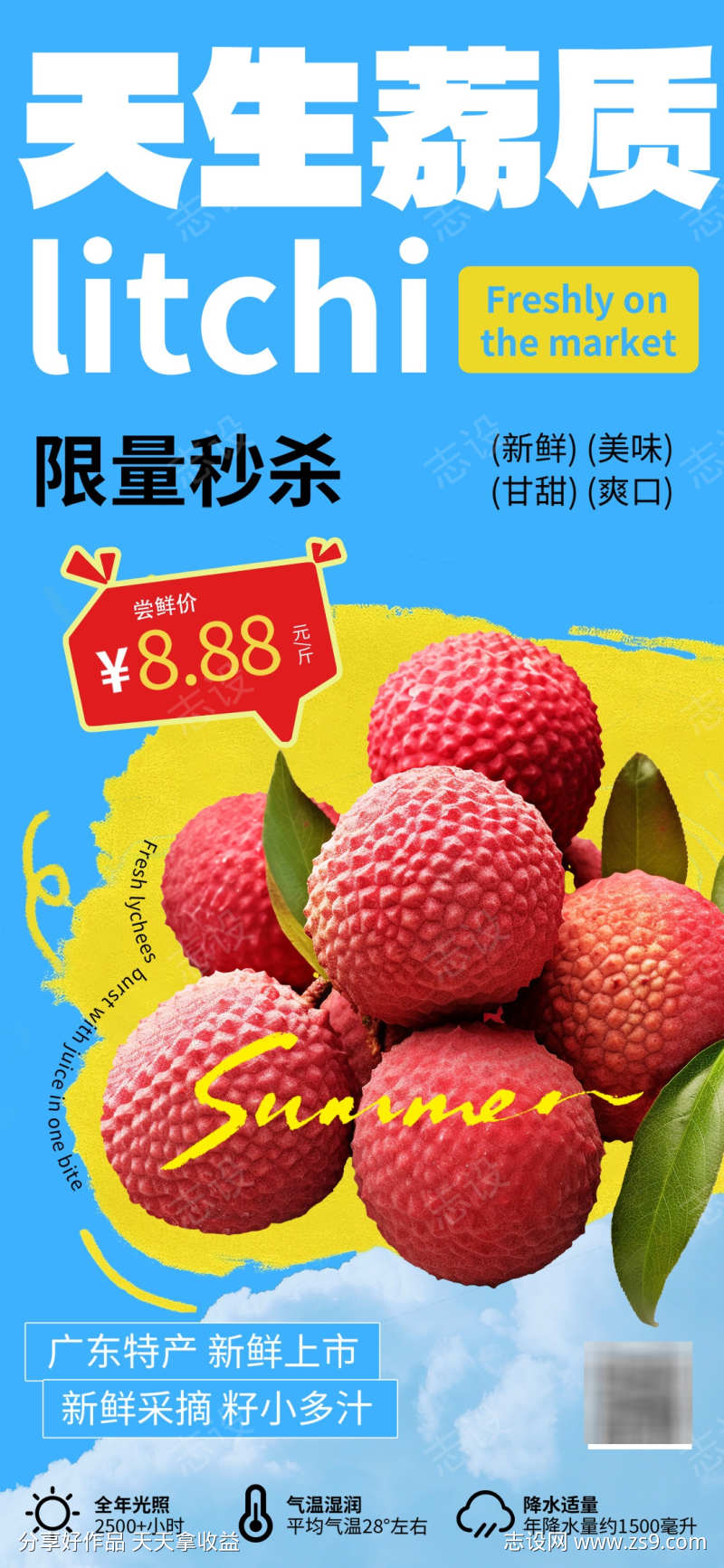 创意水果荔枝促销海报