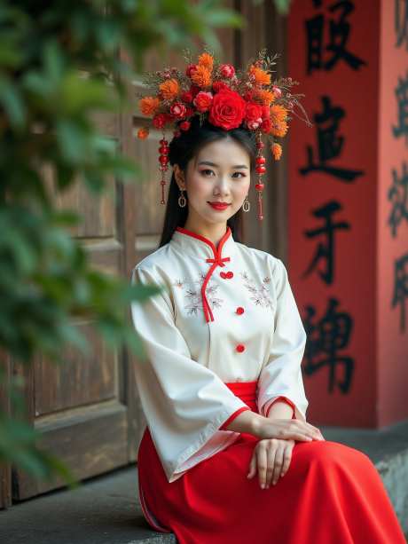 穿着中国传统服装的年轻女子_AI图片下载_euler采样_960X1280像素-头饰,花朵,传统-作品编号:2025060413584222-志设