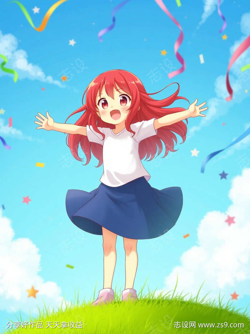 红色长发的年轻女孩