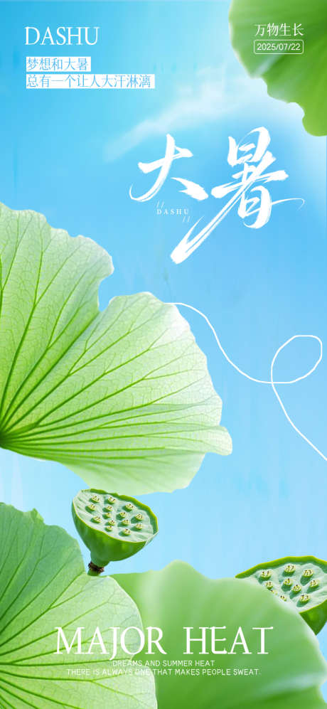 清新简约大气大暑夏天荷叶24节气海报_源文件下载_PSD格式_1080X2340像素-清新,简约,大气-作品编号:2025060511114582-志设-zs9.com