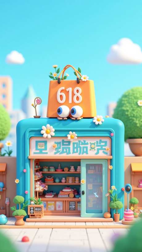 3d立体商店618_AI图片下载_euler采样_864X1536像素-购物袋,c4d,3d渲染-作品编号:2025060608241115-志设-zs9.com