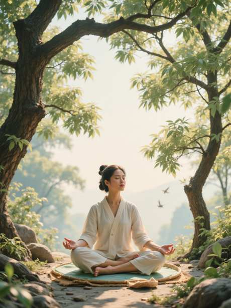 一个人在树下冥想_AI图片下载_euler采样_960X1280像素-树叶,树木,人物-作品编号:2025060614187027-志设-zs9.com