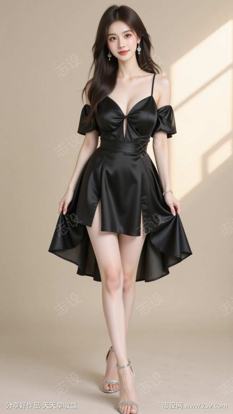 身穿黑色裙子美丽性感美女模特