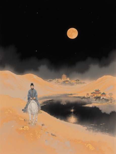 沙漠的圆月_AI图片下载_euler采样_960X1280像素-骑马,中秋,旅人-作品编号:2025060713392161-志设-zs9.com