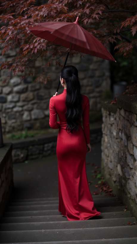 女人的背影_AI图片下载_euler采样_864X1536像素-枫叶,古典,女人-作品编号:2025060718202999-志设-zs9.com