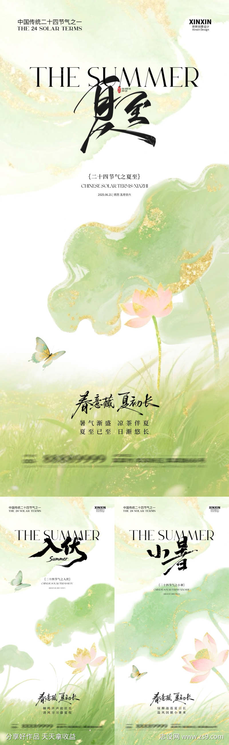 夏至入伏小暑清新荷花海报