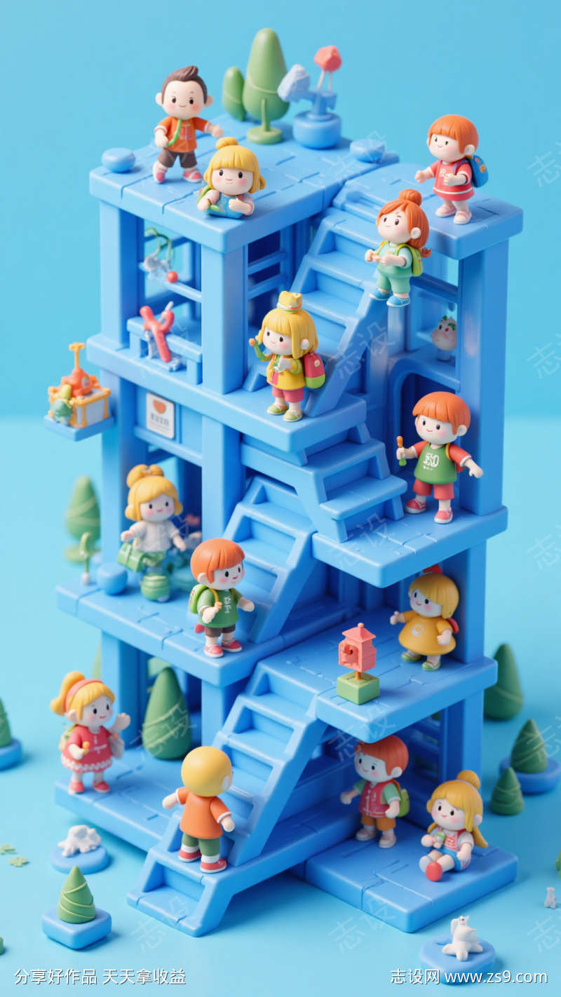 创意卡通3d小孩场景