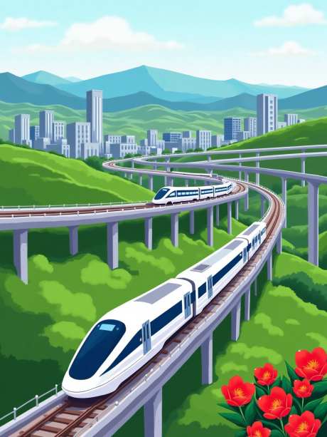 行驶的高铁插画_AI图片下载_euler采样_960X1280像素-列车,轻轨,高铁-作品编号:2025060911531651-志设-zs9.com