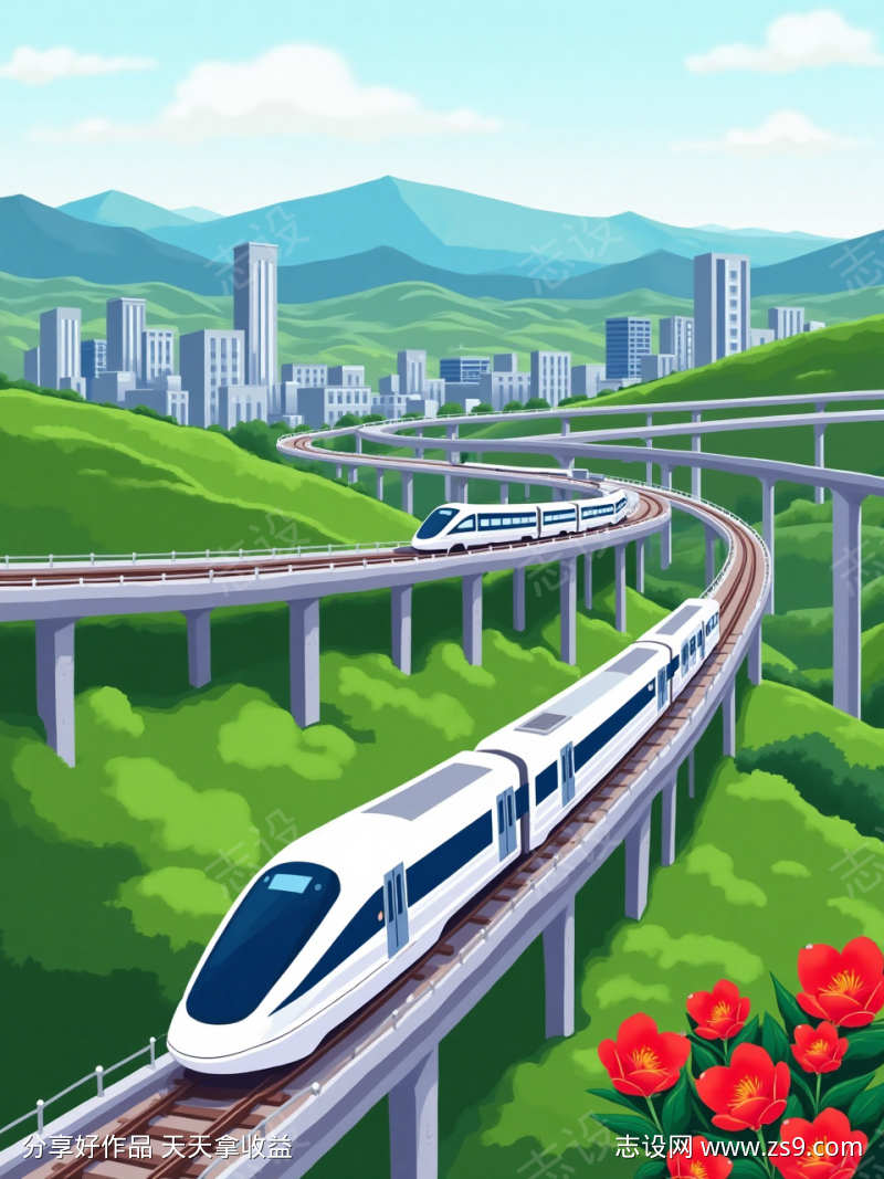 行驶的高铁插画
