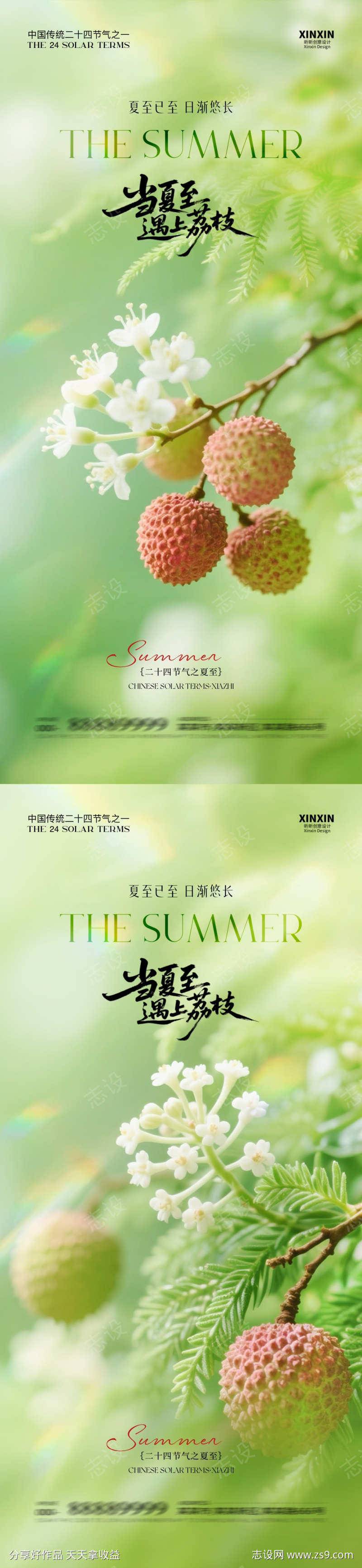 地产夏至节气清新荔枝海报