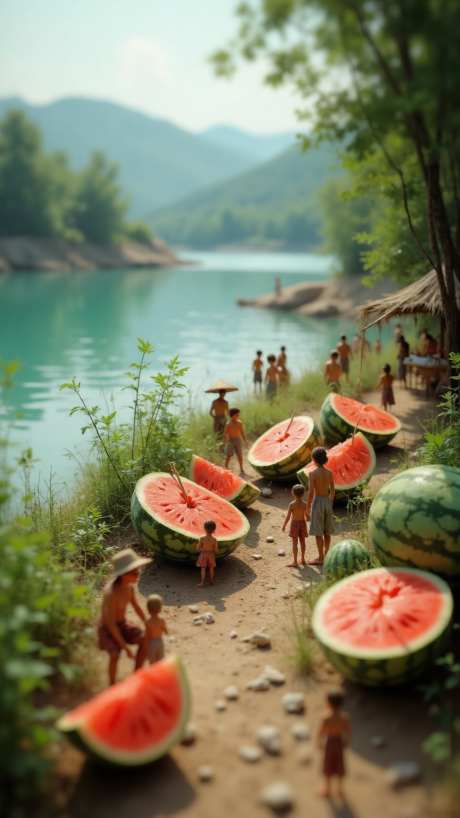 夏天西瓜季_AI图片下载_euler采样_864X1536像素-夏至,湖边,西瓜-作品编号:2025061213184466-志设-zs9.com