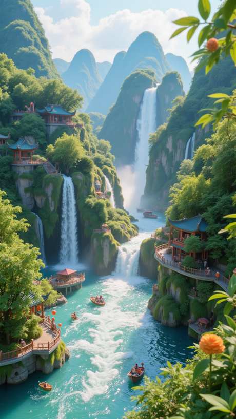 夏日山水画_AI图片下载_euler采样_864X1536像素-划船,美景,山水-作品编号:2025061214184947-志设-zs9.com