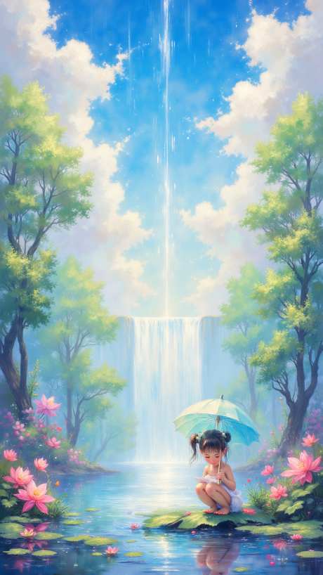溪水边的女娃_AI图片下载_euler采样_864X1536像素-山水,女童,小溪-作品编号:2025061214197618-志设-zs9.com
