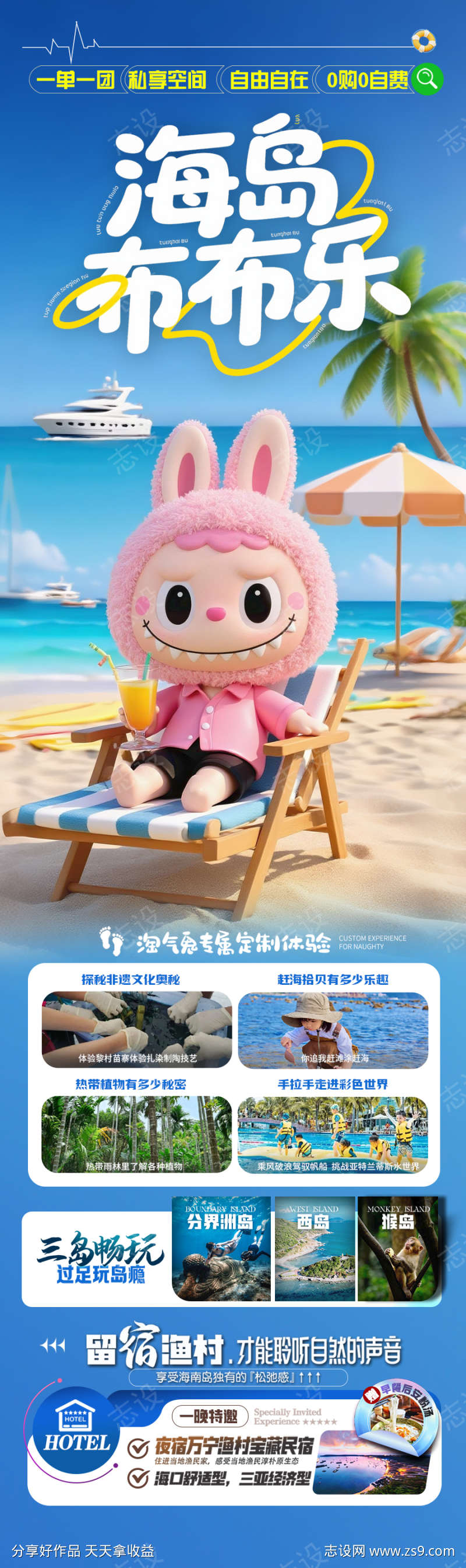 海南三亚旅游海报泡泡玛特拉布布