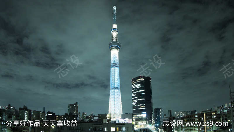 延时夜晚拍摄日本东京塔