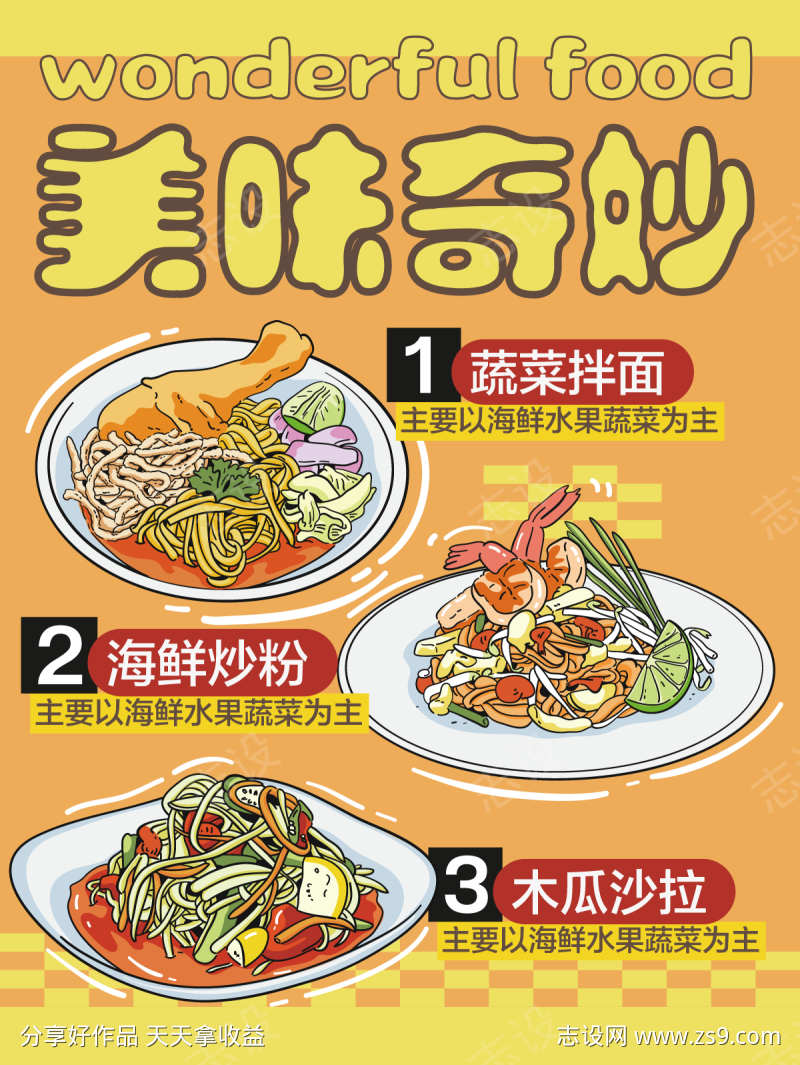 美食快餐餐饮开业商业插画活动海报视觉