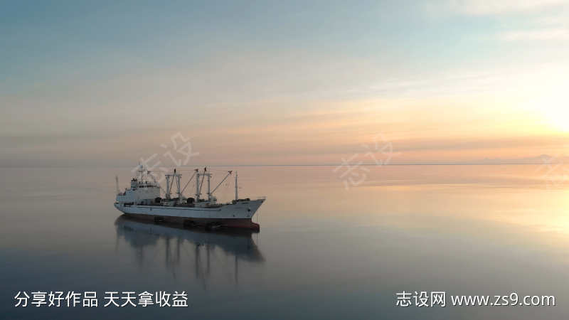 航拍轮船海上航行