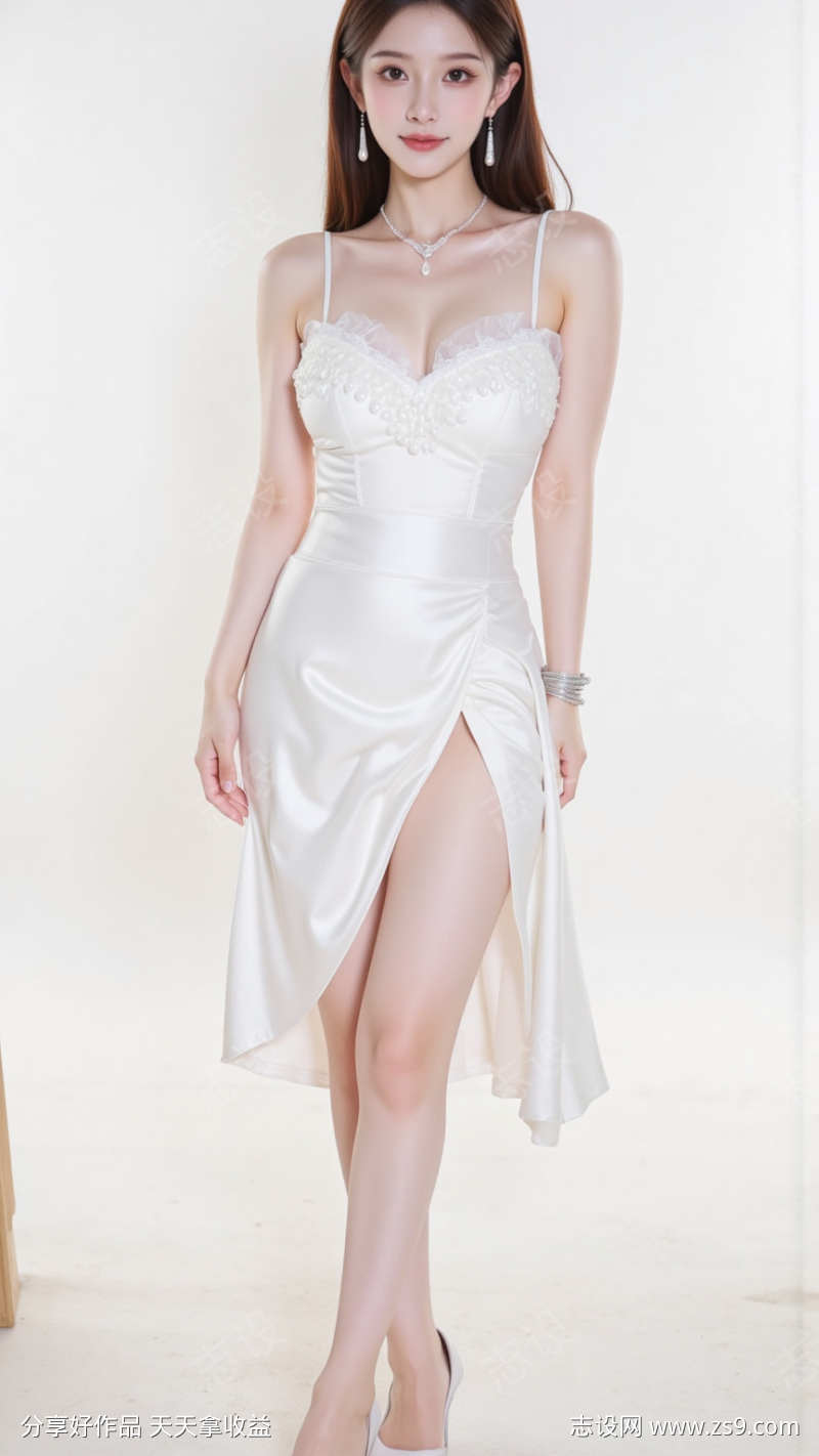 白色长裙美女写真摄影海报背景