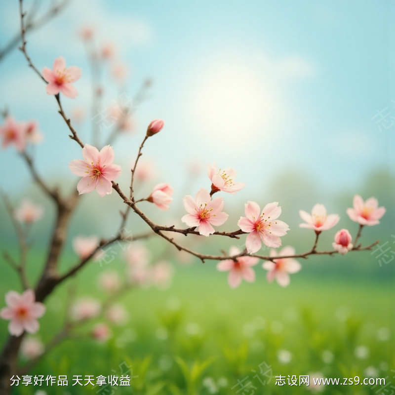 写实桃花电商背景图