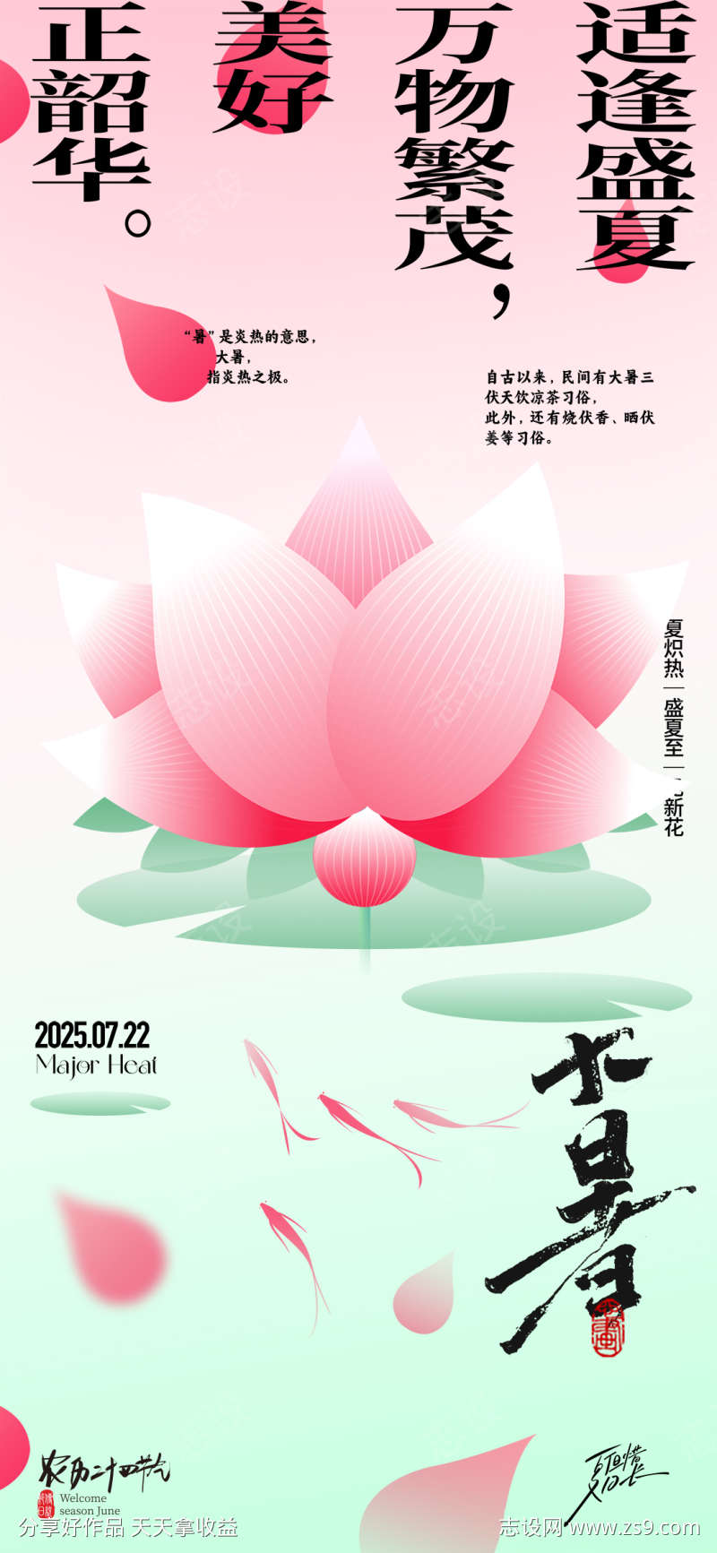 2025创意简约二十四节气大暑宣传海报