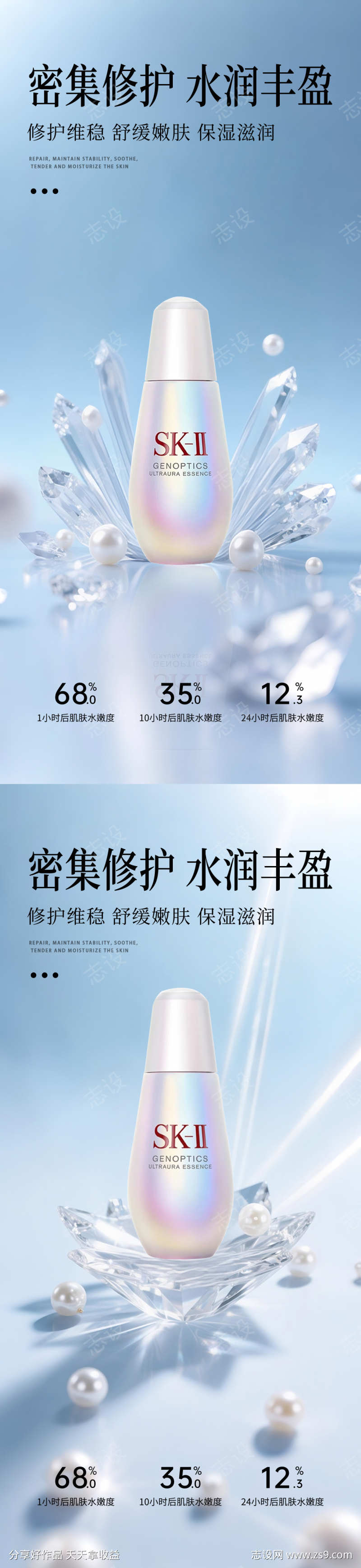 蓝色极简护肤品产品海报
