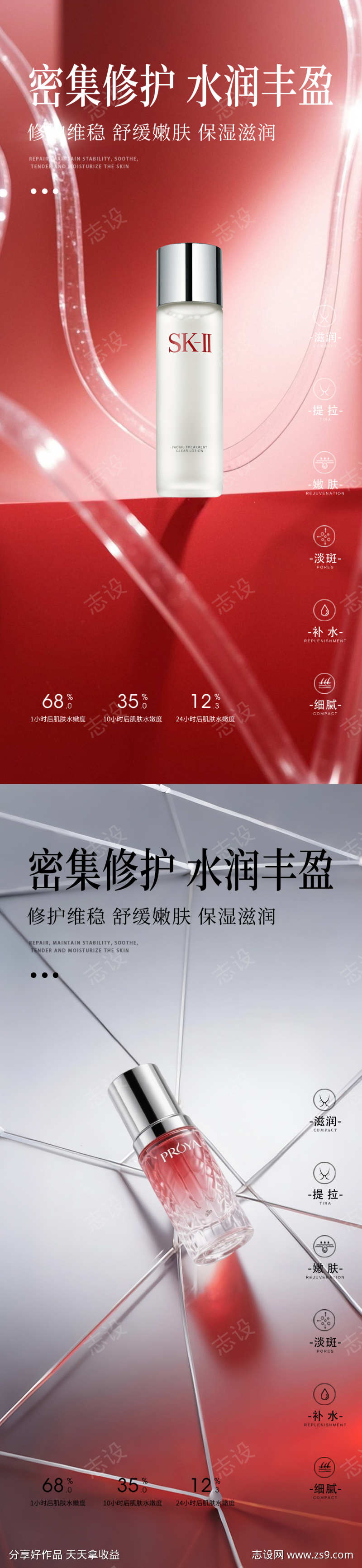 红色极简护肤品产品海报