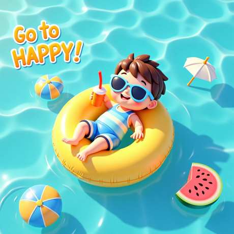 小暑节气小男孩躺在泳池游泳圈上_AI图片下载_euler采样_1024X1024像素-水上,游泳圈,泳池-作品编号:2025062613512248-志设-zs9.com