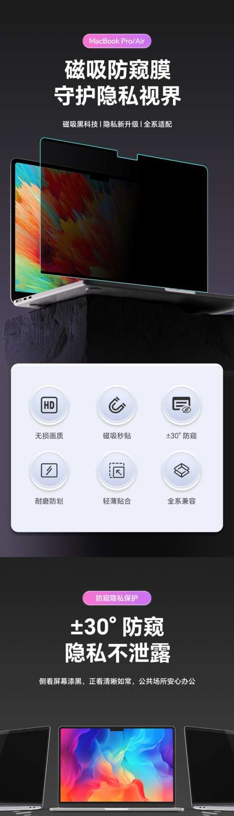 3C数码配件macbook磁吸防窥膜详情_源文件下载_PSD格式_790X13291像素-高清耐用,磁吸易装,防窥隐私-作品编号:2025063008591146-志设-zs9.com