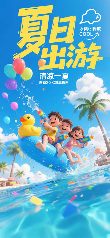 夏日出游海报_源文件下载_AI,PSD格式_1875X4060像素-沙滩,泳池,夏日-作品编号:2025063016578135-志设-zs9.com