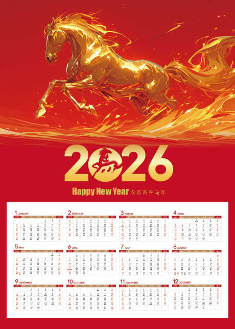 2026年丙午马年挂历台历_源文件下载_AI格式_1417X1984像素-挂历,中国传统节日,2026-作品编号:2025070102487842-志设-zs9.com