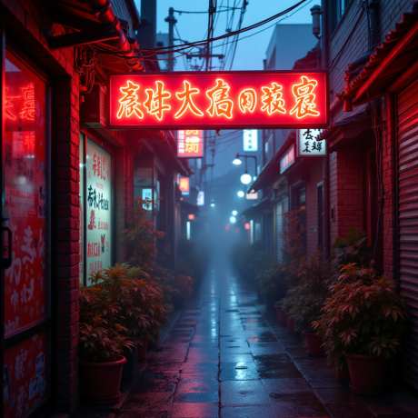 霓虹赛博字体海报_AI图片下载_dpmpp_2m采样_1024X1024像素-赛博,小巷,老街-作品编号:2025070714408164-志设-zs9.com