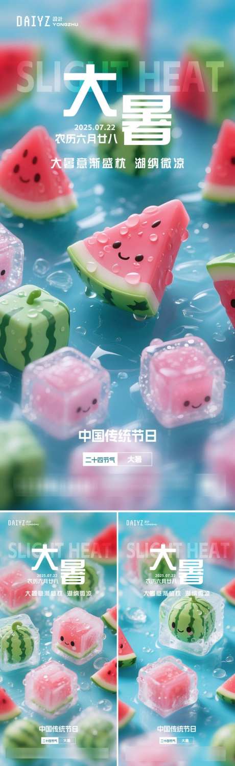 大暑节气插画系列海报_源文件下载_PSD格式_1000X3250像素-拟人,呆萌,可爱-作品编号:2025070615119828-志设-zs9.com