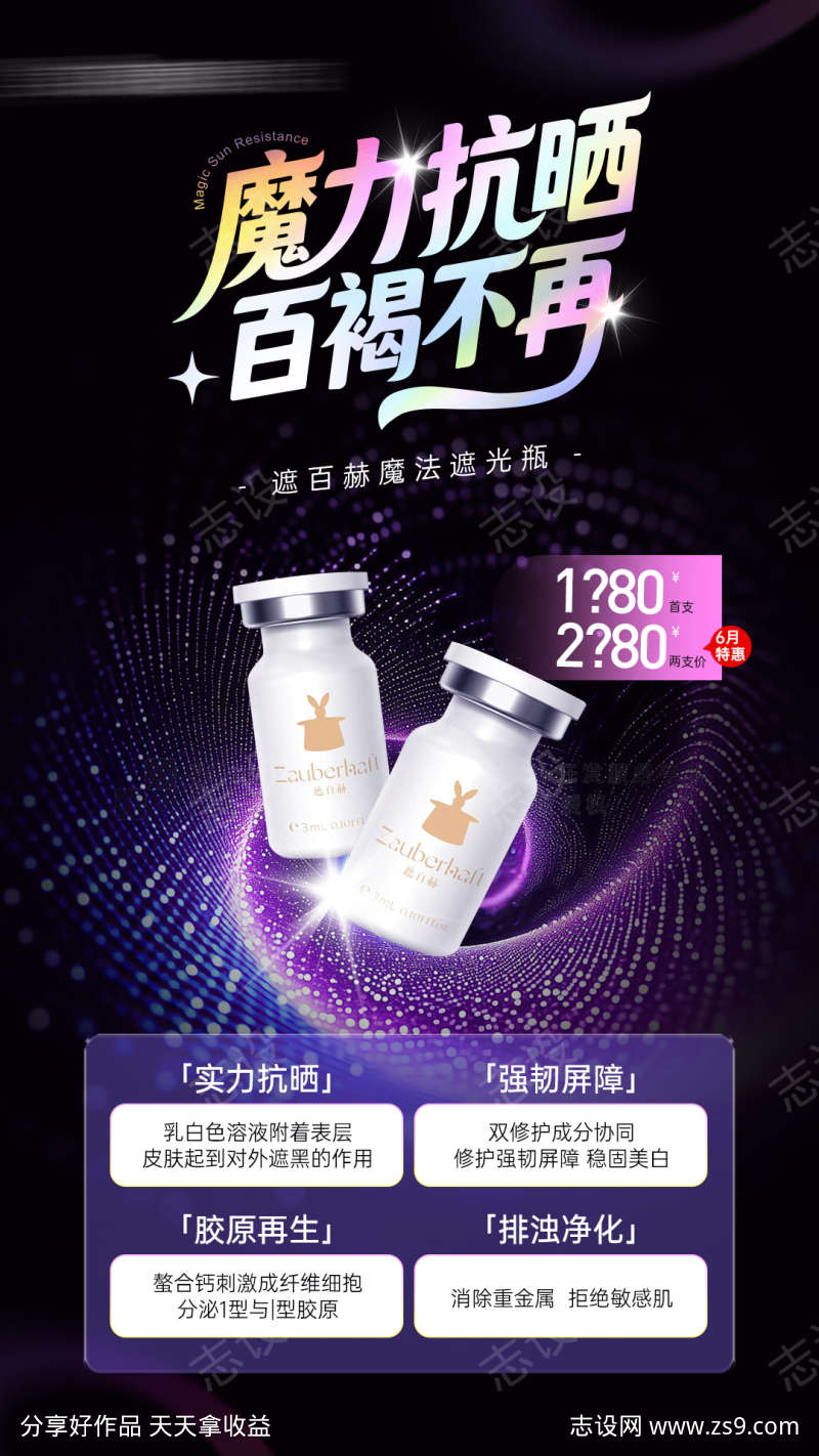 医美遮百赫防晒抗衰水光产品价格海报