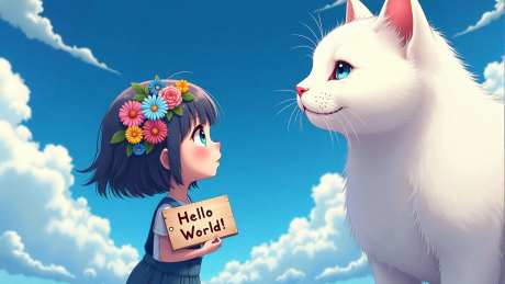 卡通插画女孩和猫_AI图片下载_dpm_2采样_1536X864像素-插画,蓝天,女孩-作品编号:2025071315355117-志设-zs9.com