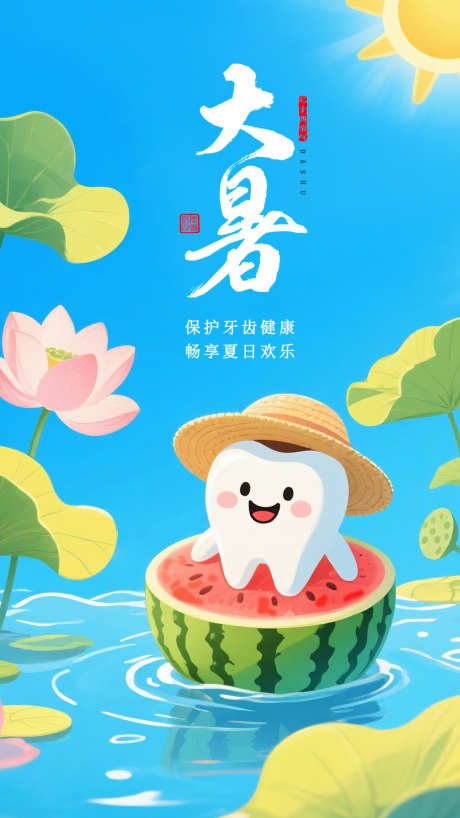 口腔大暑节气宣传海报_源文件下载_PSD格式_1500X2668像素-大暑,宣传,海报-作品编号:2025070814392372-志设-zs9.com