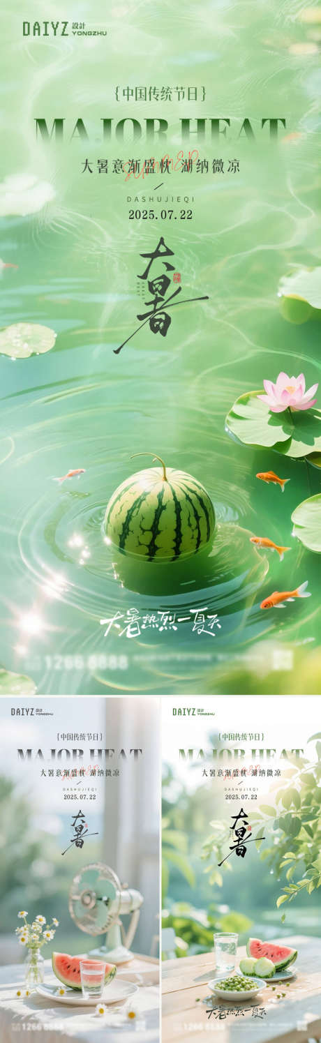 大暑节气系列海报_源文件下载_PSD格式_1000X3250像素-意境,场景,西瓜-作品编号:2025071108434869-志设-zs9.com