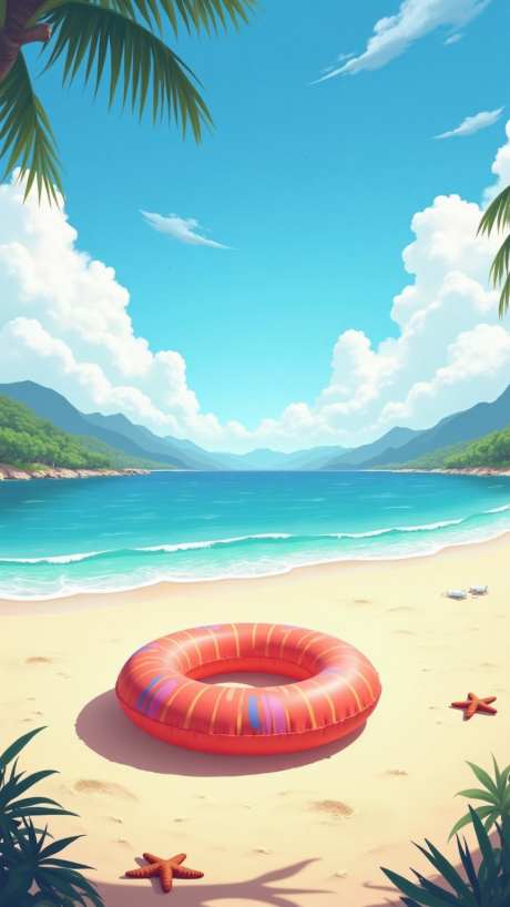 夏日沙滩游泳圈_AI图片下载_euler采样_864X1536像素-游泳圈,海边,沙滩-作品编号:2025071315344734-志′设˱网