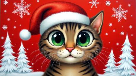 卡通大眼睛圣诞猫咪_AI图片下载_euler采样_1536X864像素-圣诞节,圣诞帽,卡通-作品编号:2025071315343183-志˜设˒网