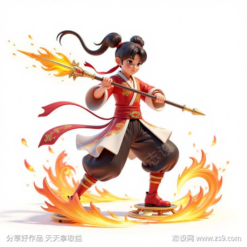 红色中国风英雄少年插画