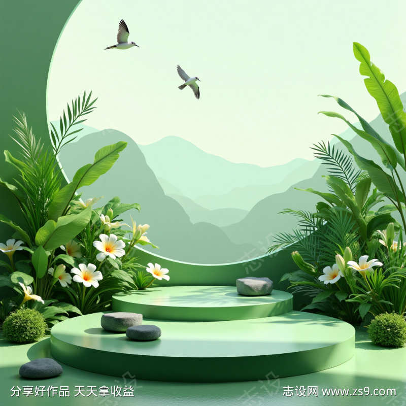 绿色清新电商产品展台背景