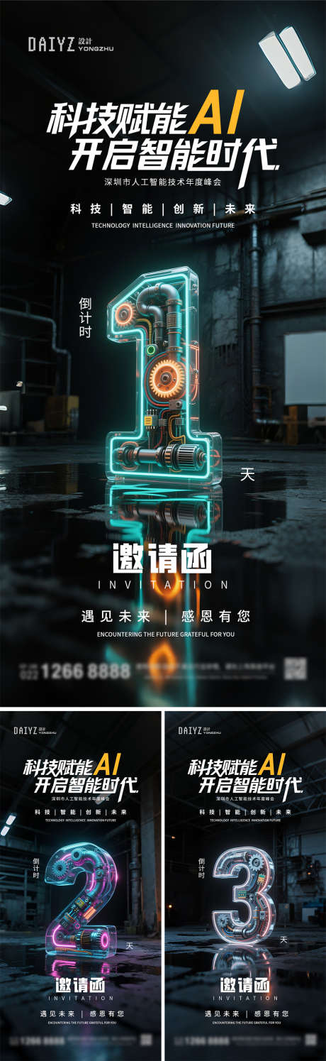 科技AI论坛发布会倒计时系列海报_源文件下载_PSD格式_1000X3250像素-赛博朋克,机械,智能-作品编号:2025072111247459-志˱设˱网