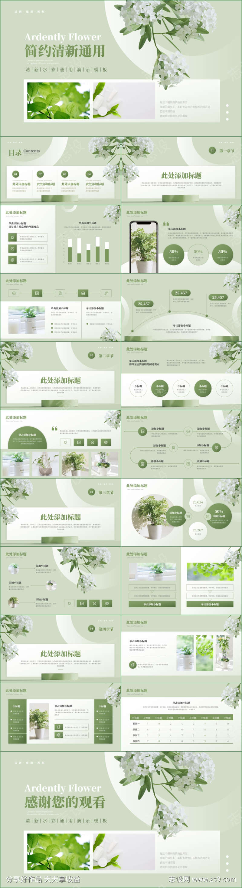 绿色小清新通用PPT模板