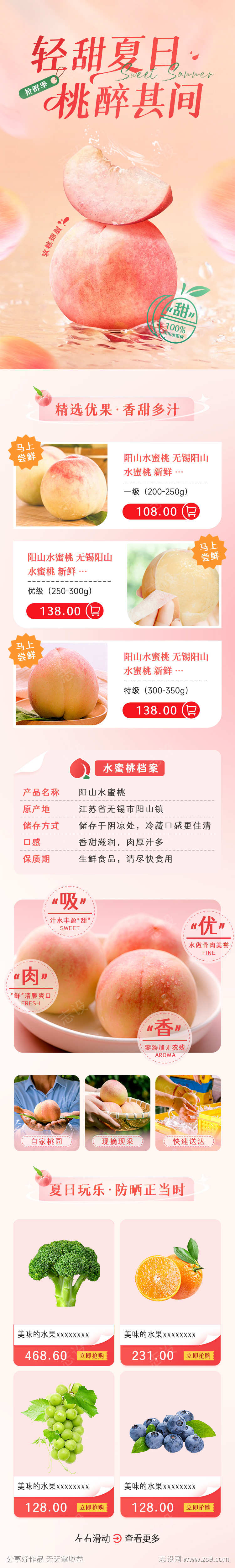 简约大气水果水蜜桃生鲜蔬菜详情页