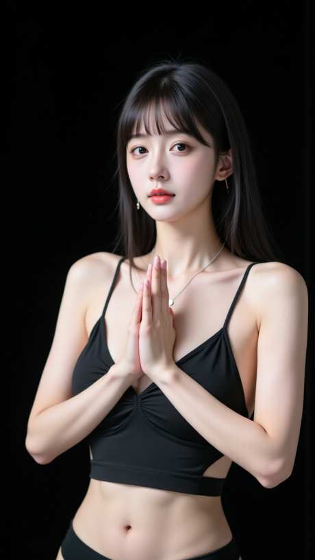 黑色背景美女摄影_AI图片下载_euler采样_864X1536像素-照片,写实,美女-作品编号:2025072314266247-志设-zs9.com